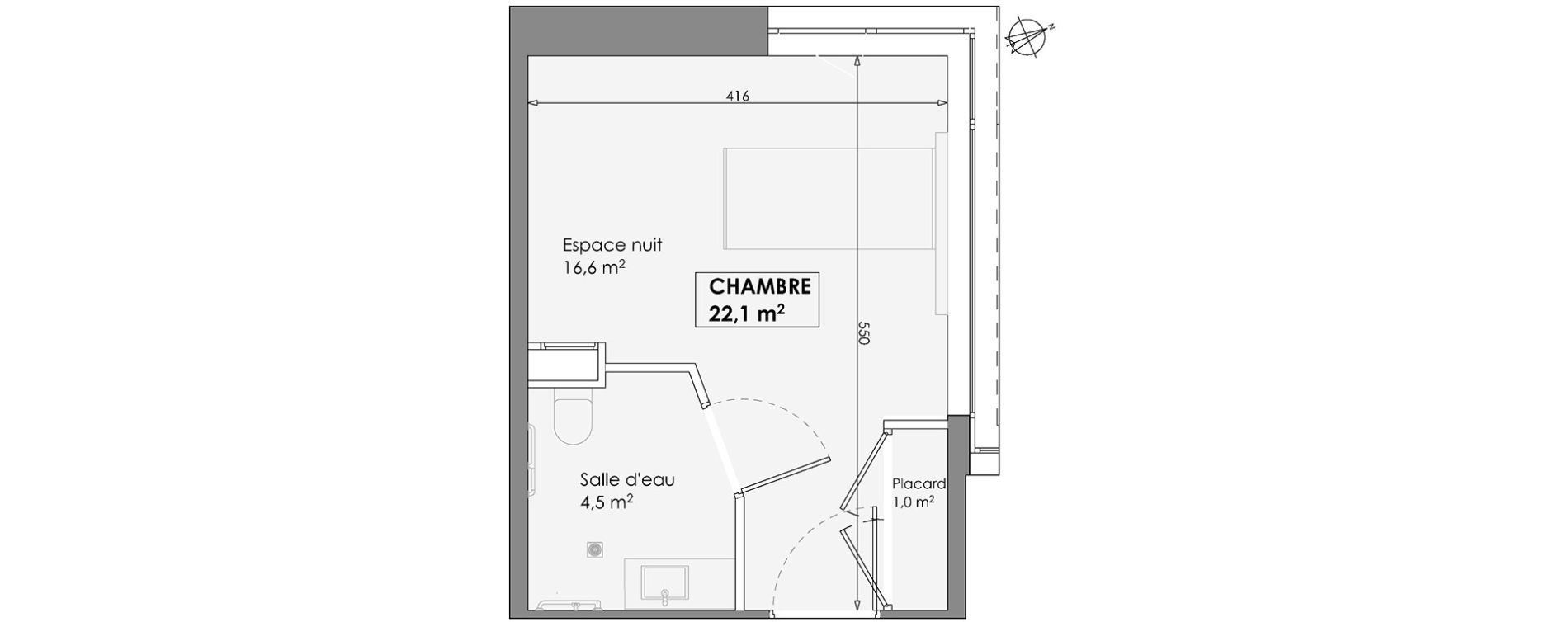 Chambre de 22,10 m2 à Bordes Centre