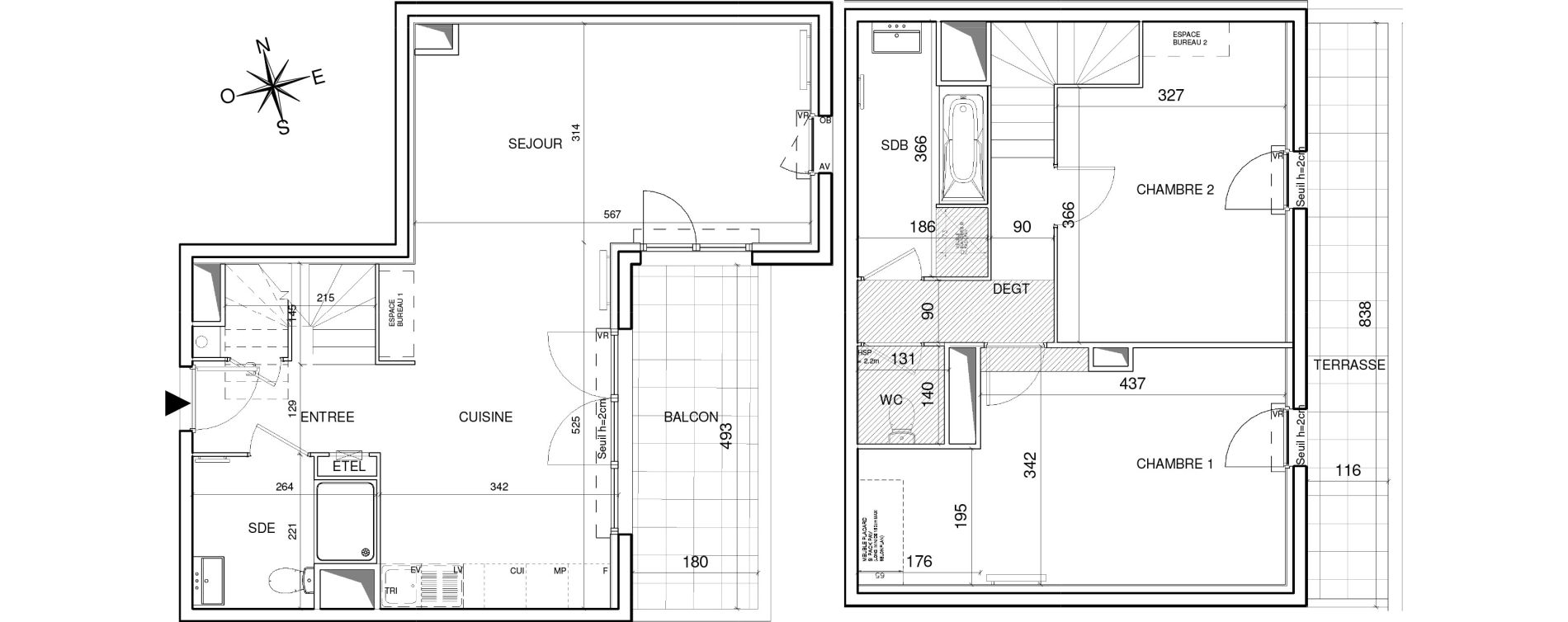 Duplex T3 de 88,05 m2 &agrave; Boucau Bas boucau