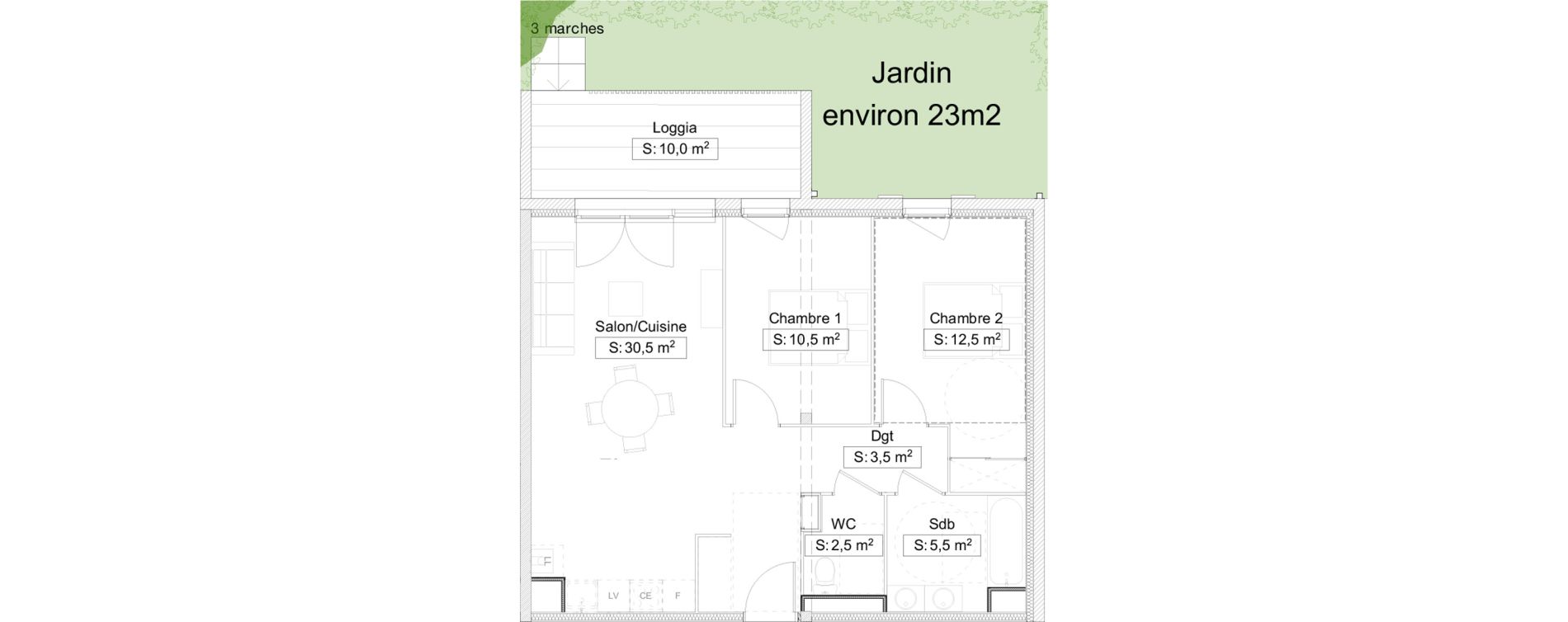 Appartement T3 de 65,00 m2 &agrave; Gelos Centre