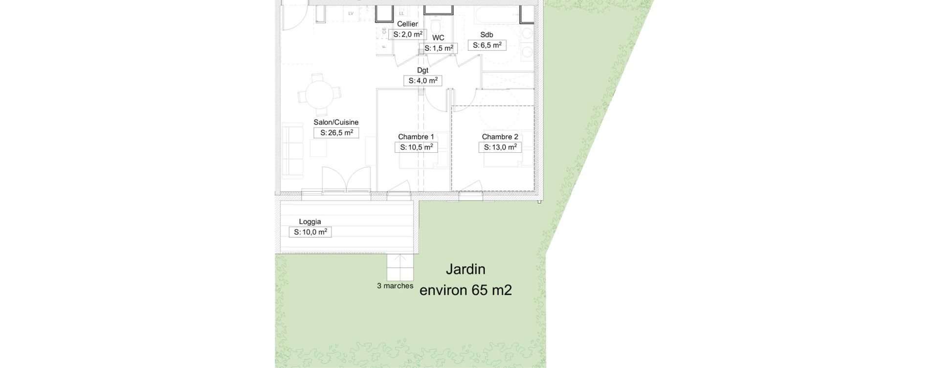 Appartement T3 de 64,00 m2 &agrave; Gelos Centre