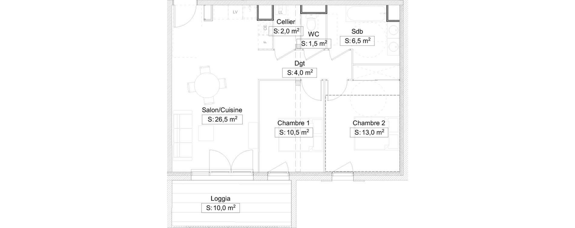 Appartement T3 de 64,00 m2 &agrave; Gelos Centre