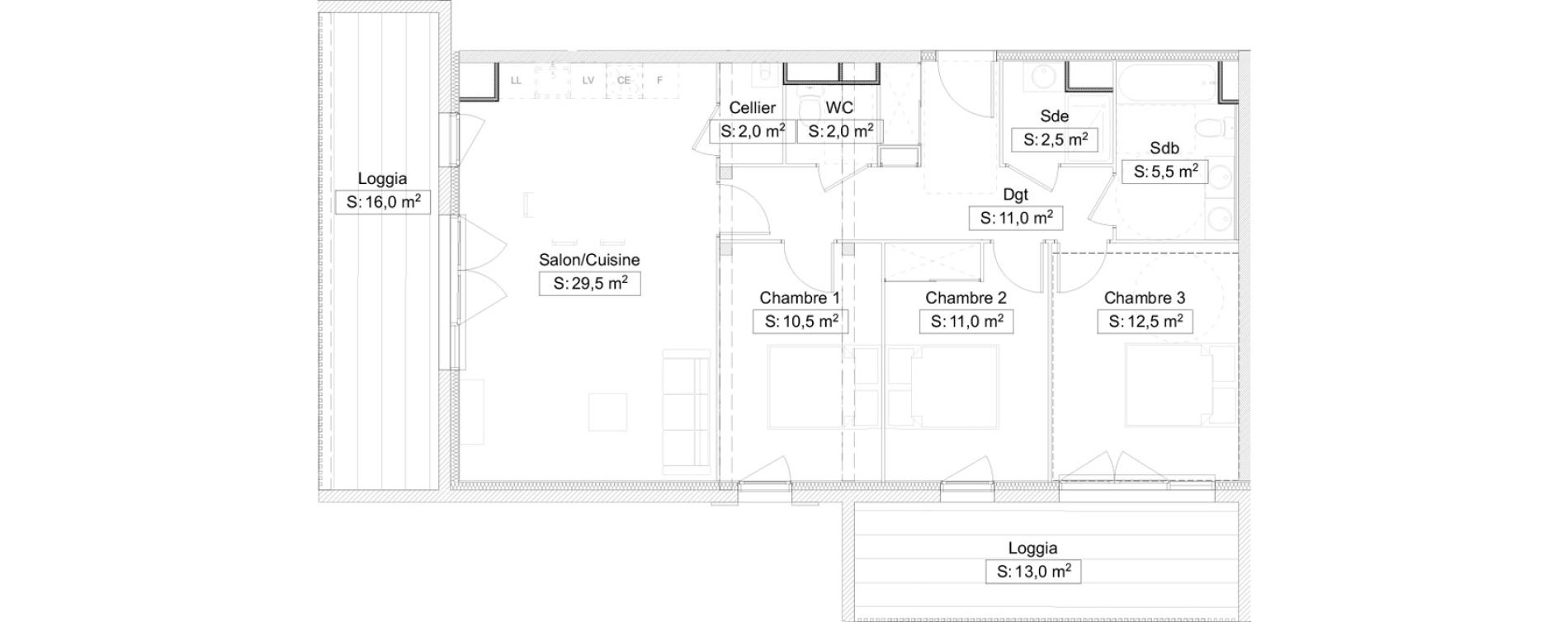 Appartement T4 de 86,50 m2 &agrave; Gelos Centre
