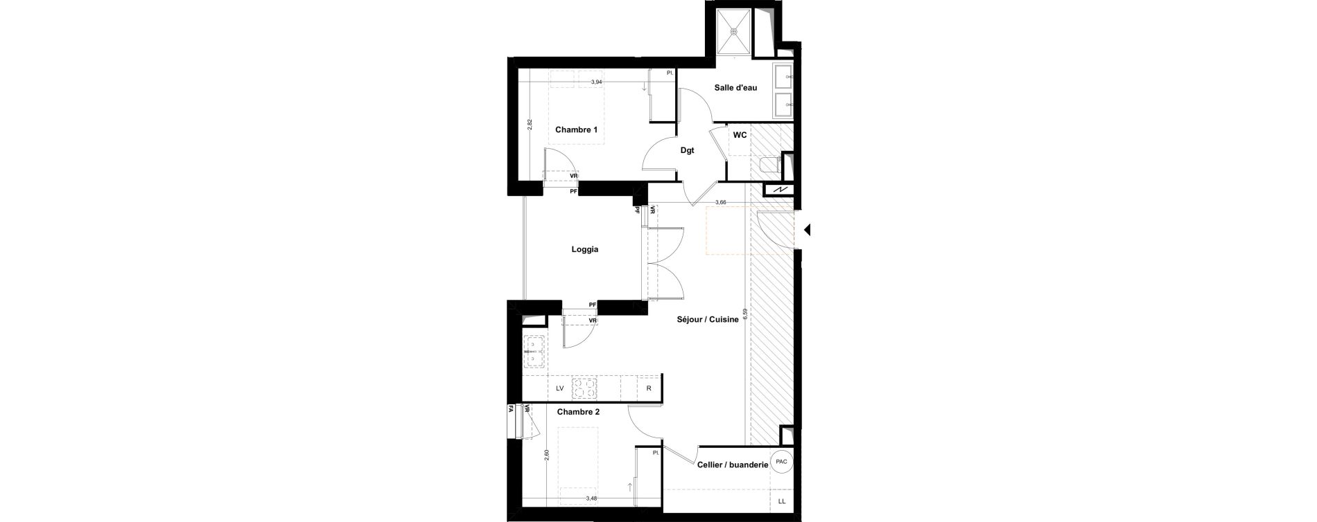 Appartement T3 de 64,75 m2 &agrave; Idron Centre