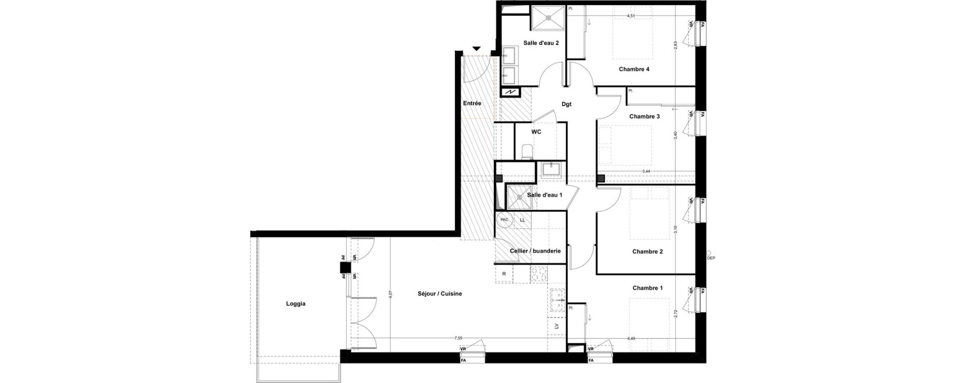 Appartement T5 de 100,55 m2 &agrave; Idron Centre