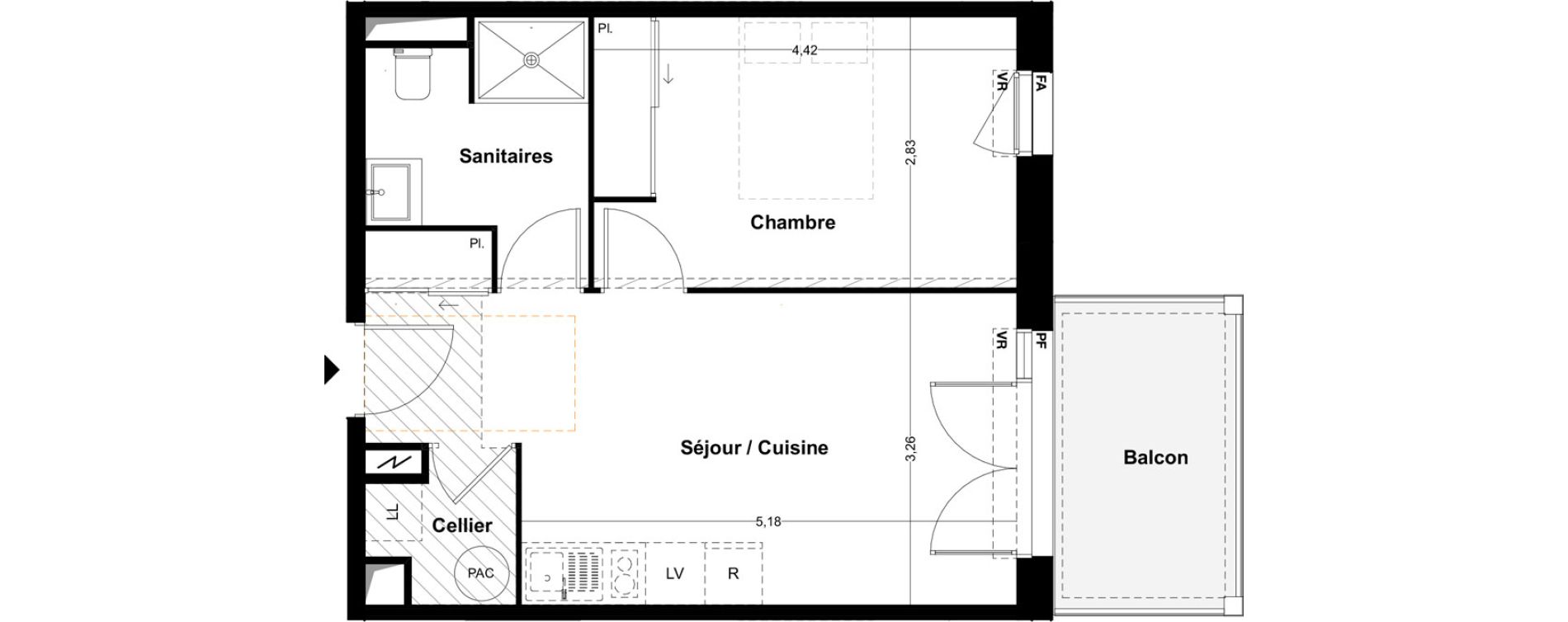 Appartement T2 de 40,27 m2 &agrave; Idron Centre