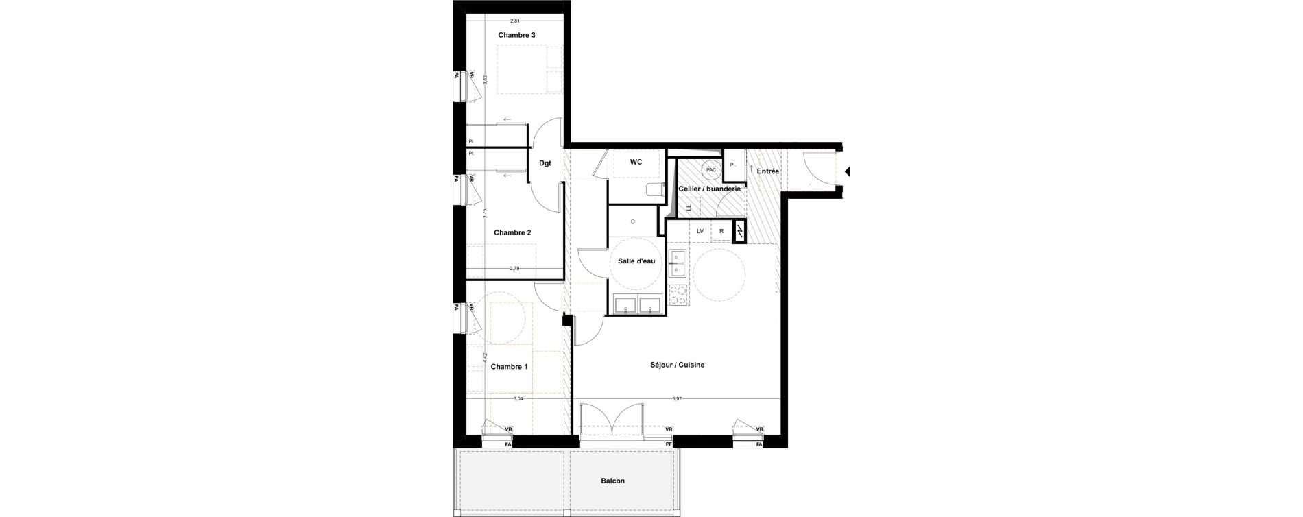 Appartement T4 de 83,92 m2 &agrave; Idron Centre