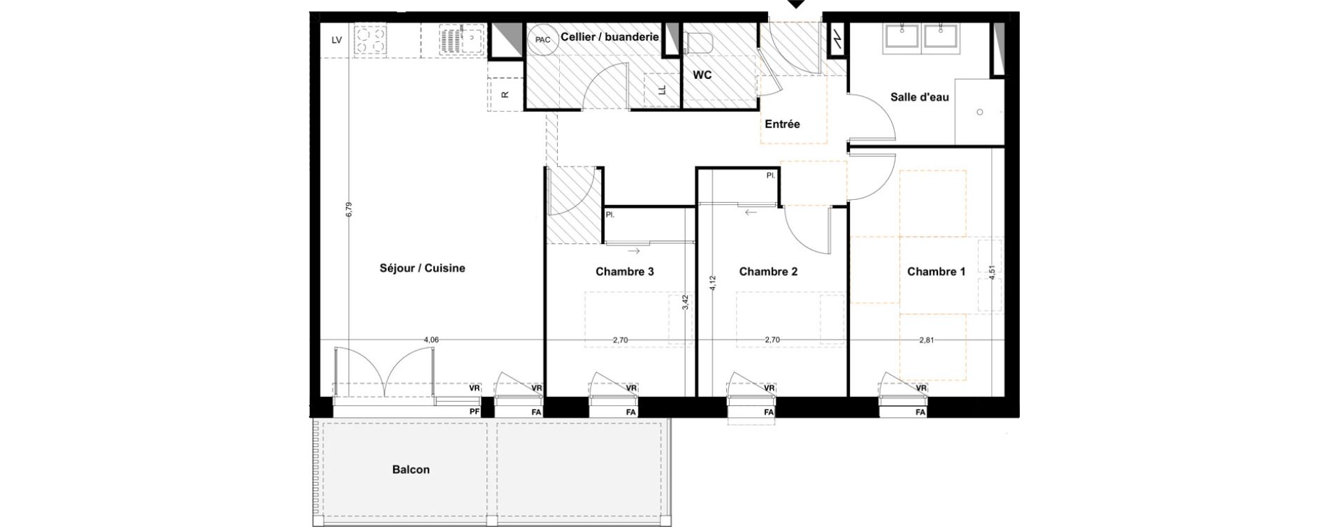 Appartement T4 de 81,42 m2 &agrave; Idron Centre