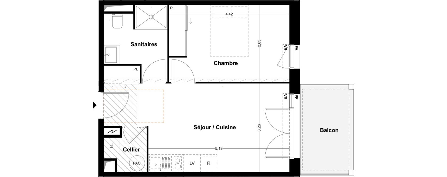 Appartement T2 de 40,27 m2 &agrave; Idron Centre