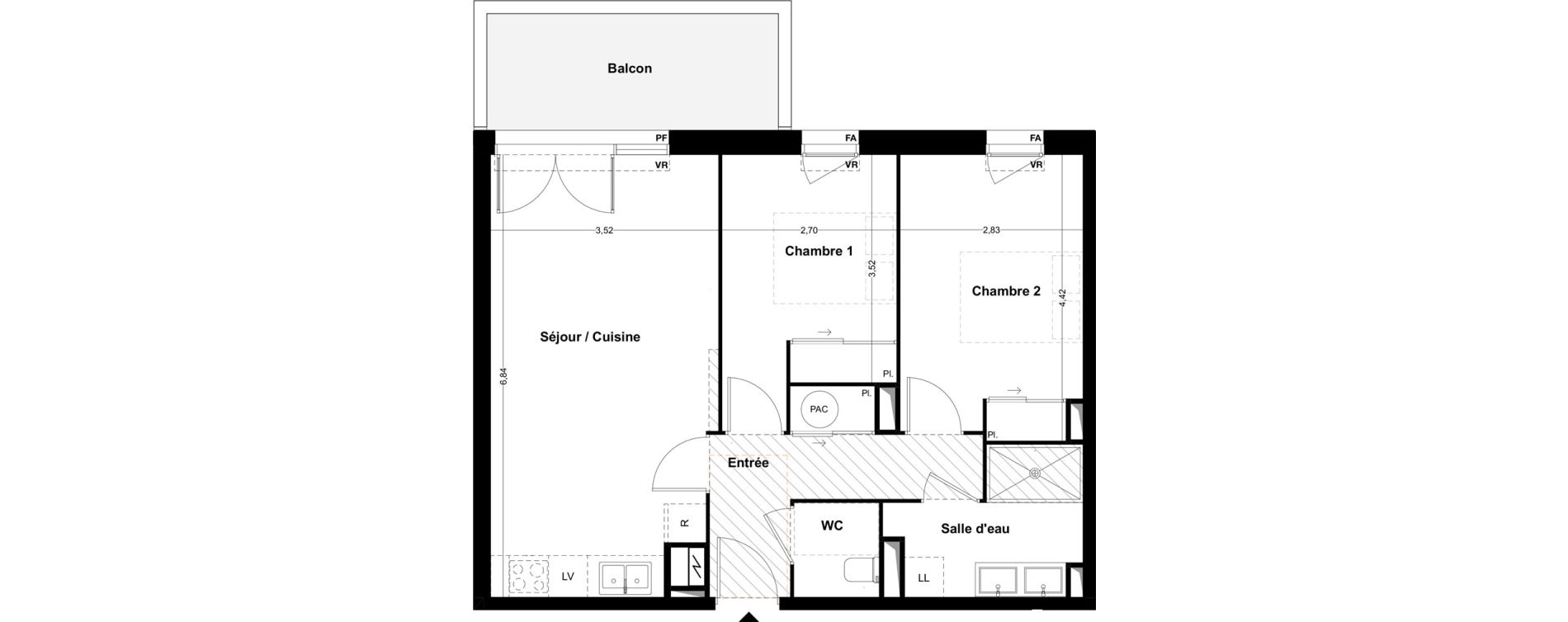 Appartement T3 de 59,85 m2 &agrave; Idron Centre