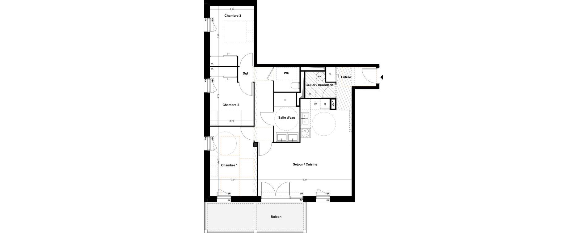 Appartement T4 de 83,92 m2 &agrave; Idron Centre