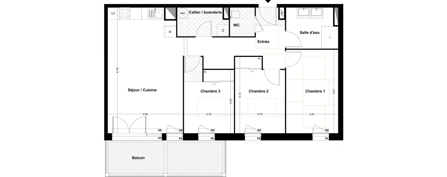 Appartement T4 de 81,42 m2 &agrave; Idron Centre