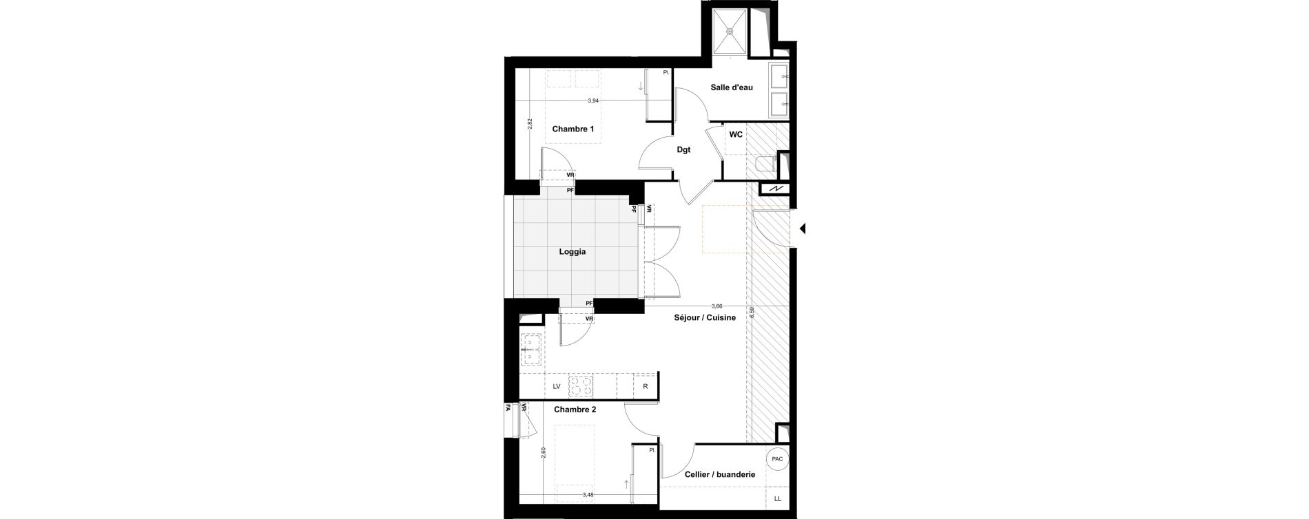 Appartement T3 de 64,75 m2 &agrave; Idron Centre