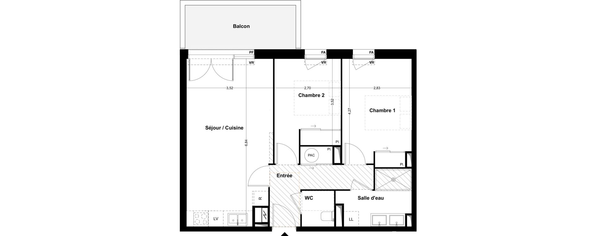 Appartement T3 de 59,85 m2 &agrave; Idron Centre