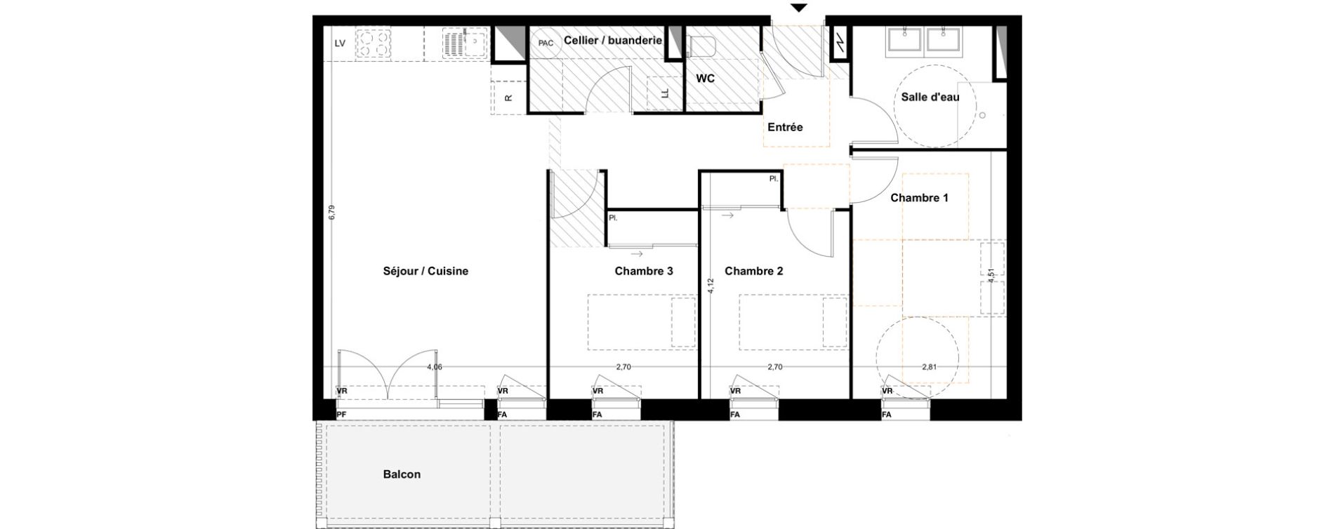 Appartement T4 de 81,42 m2 &agrave; Idron Centre