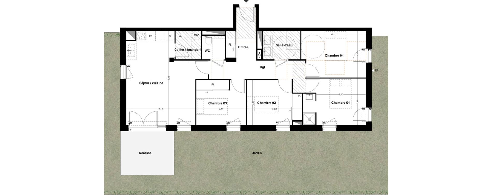 Appartement T5 de 89,51 m2 &agrave; Idron Centre