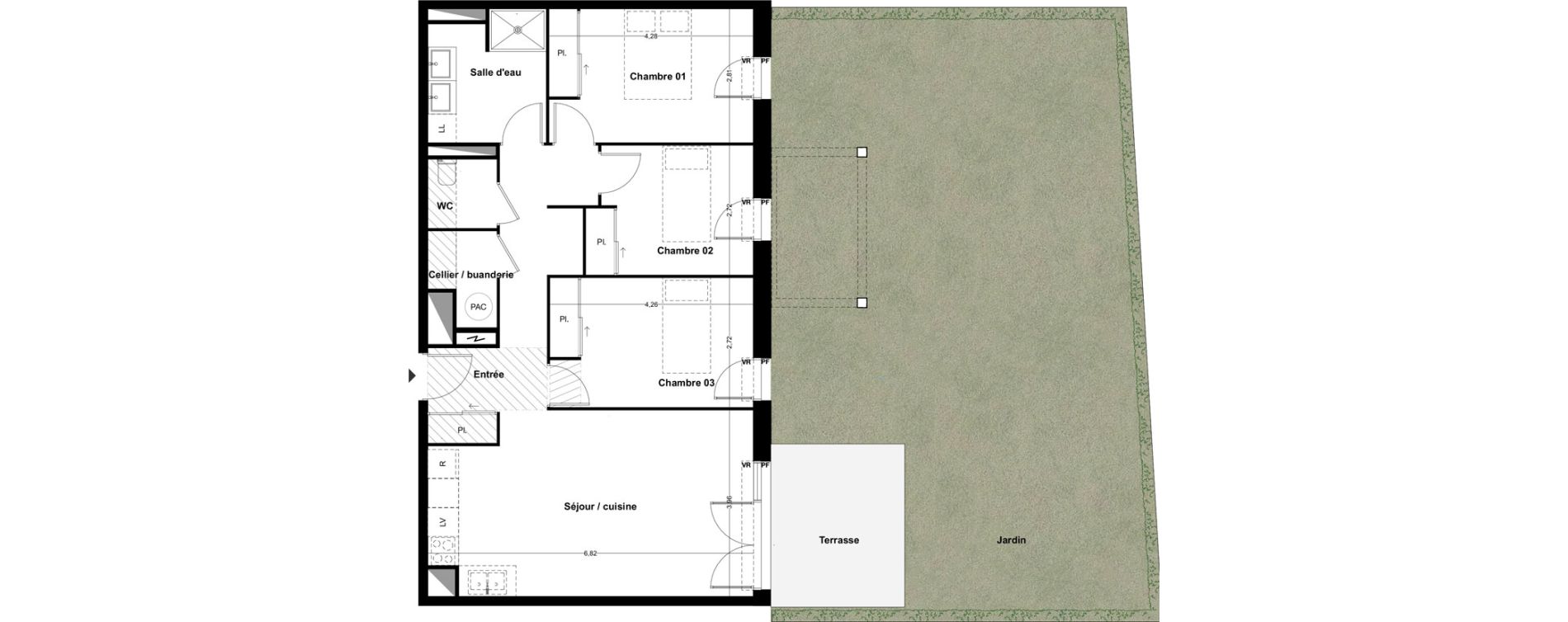 Appartement T4 de 79,76 m2 &agrave; Idron Centre