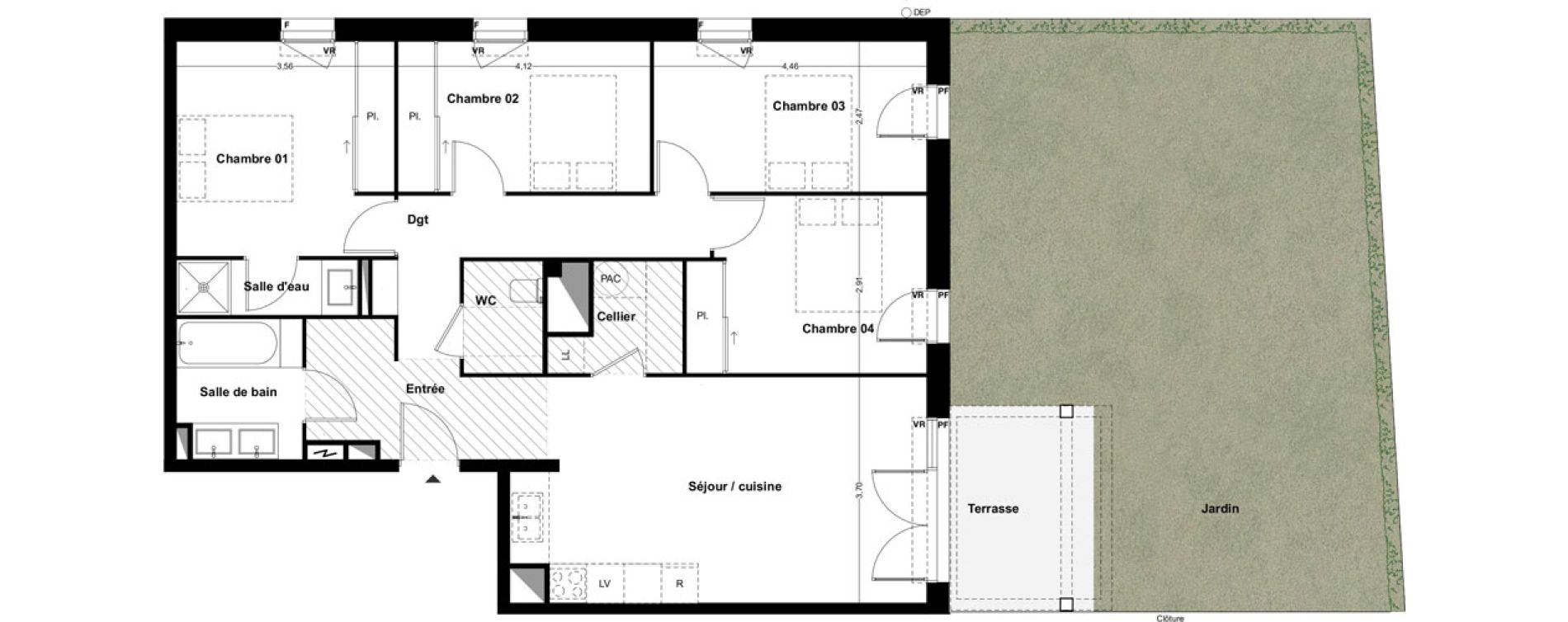 Appartement T5 de 95,29 m2 &agrave; Idron Centre