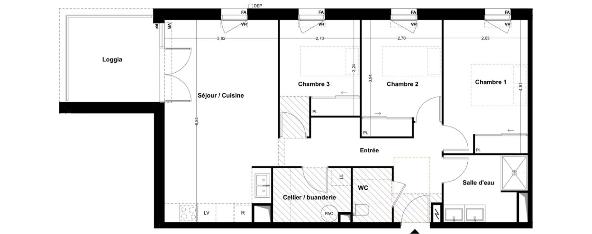 Appartement T4 de 80,45 m2 &agrave; Idron Centre