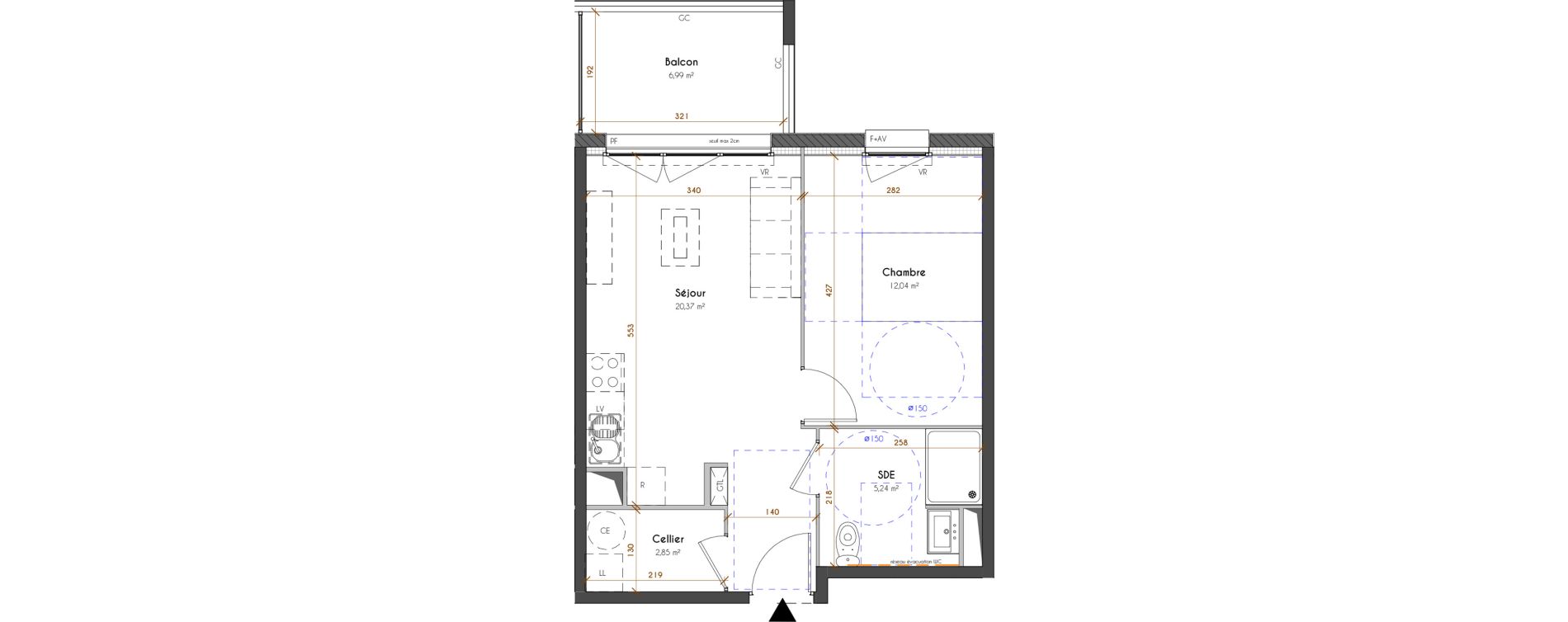 Appartement T2 de 40,50 m2 &agrave; Idron Centre