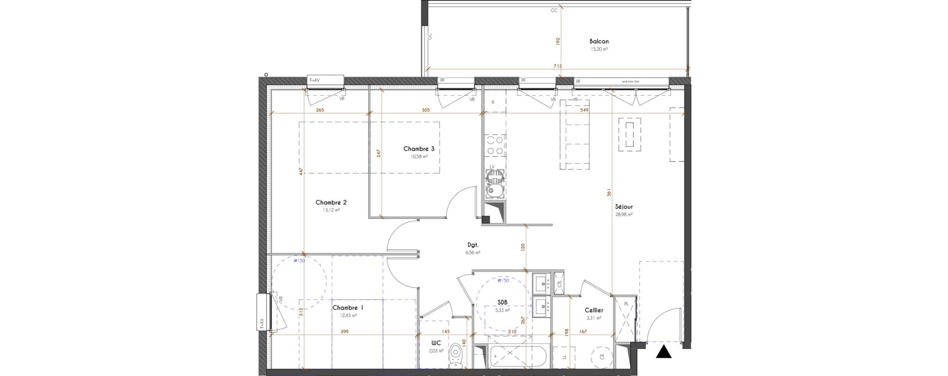 Appartement T4 de 82,36 m2 &agrave; Idron Centre