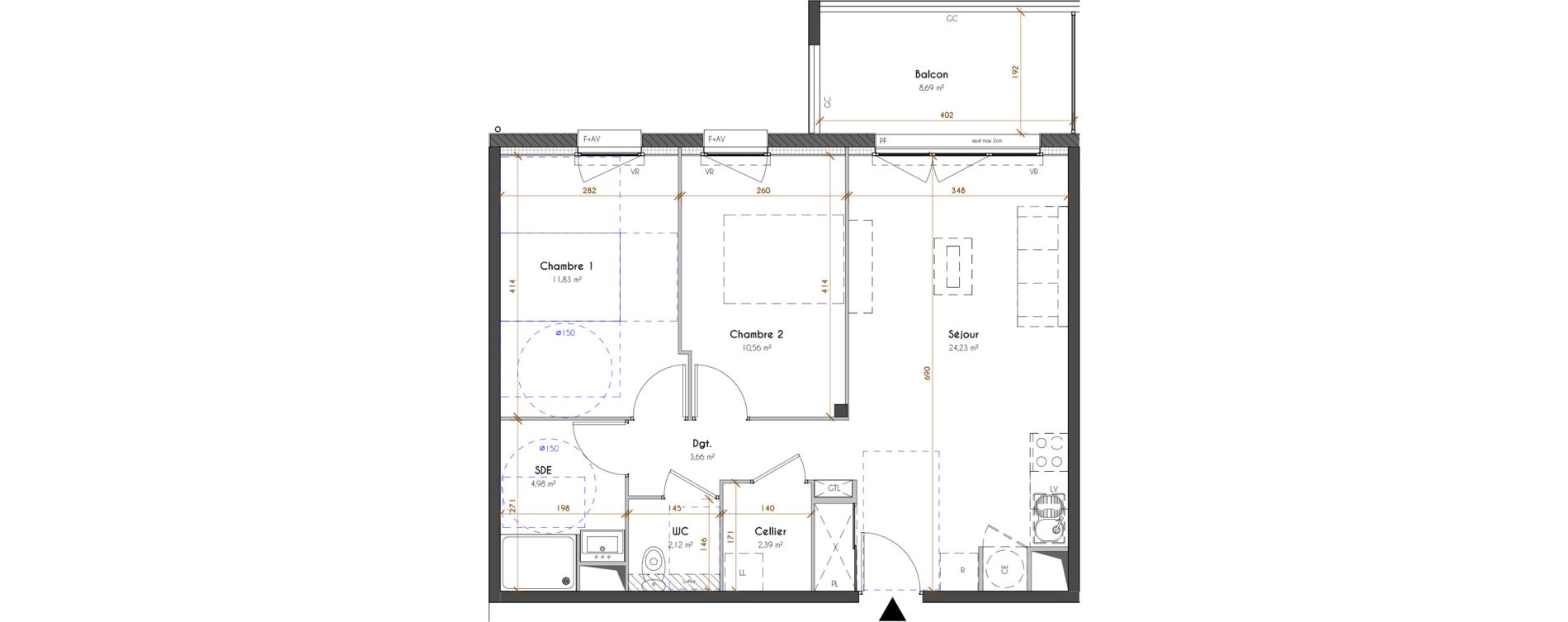 Appartement T3 de 59,77 m2 &agrave; Idron Centre