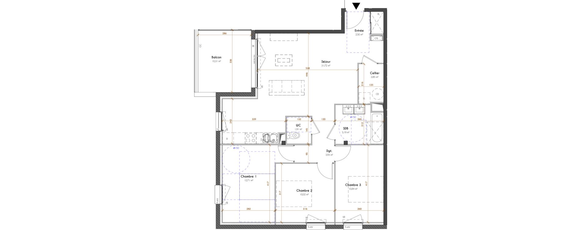 Appartement T4 de 81,67 m2 &agrave; Idron Centre