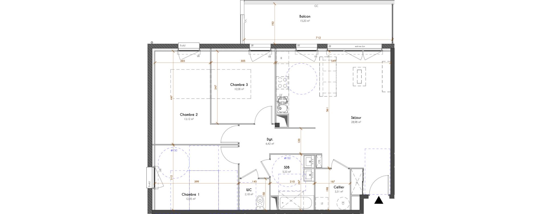 Appartement T4 de 82,37 m2 &agrave; Idron Centre