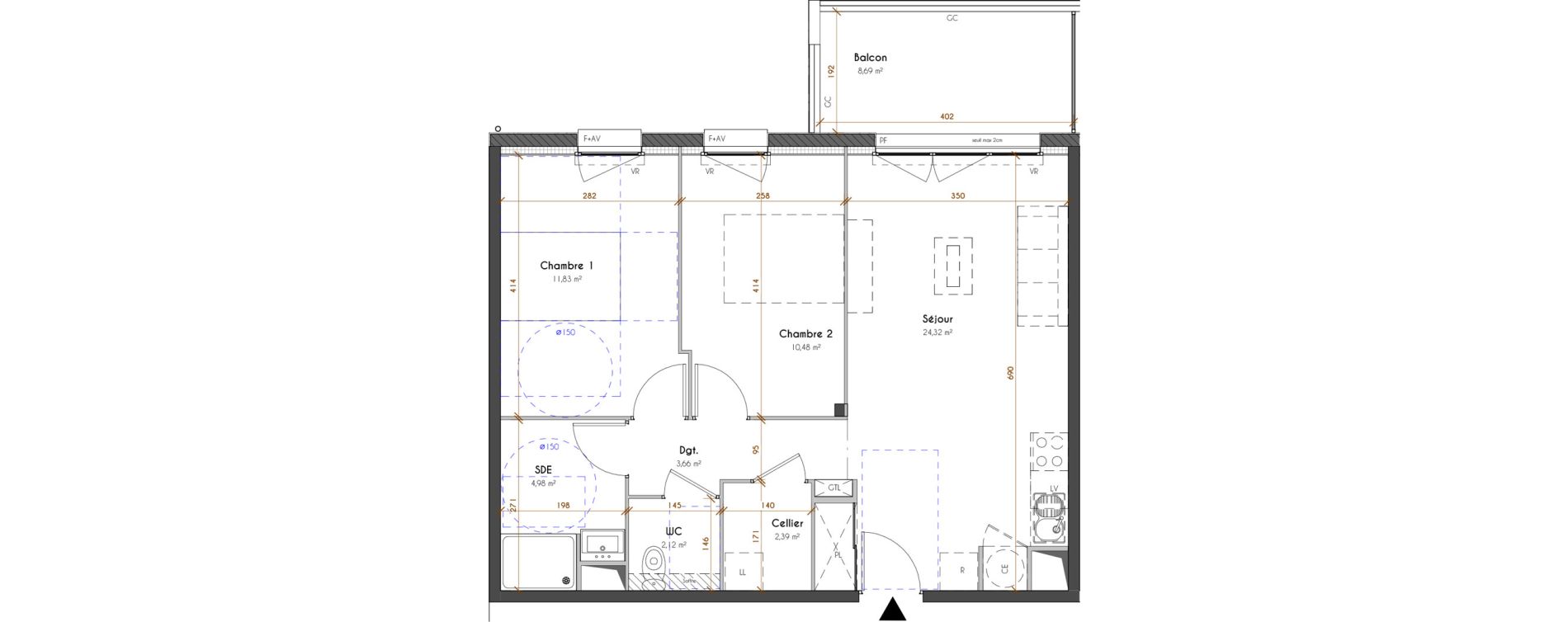 Appartement T3 de 59,78 m2 &agrave; Idron Centre