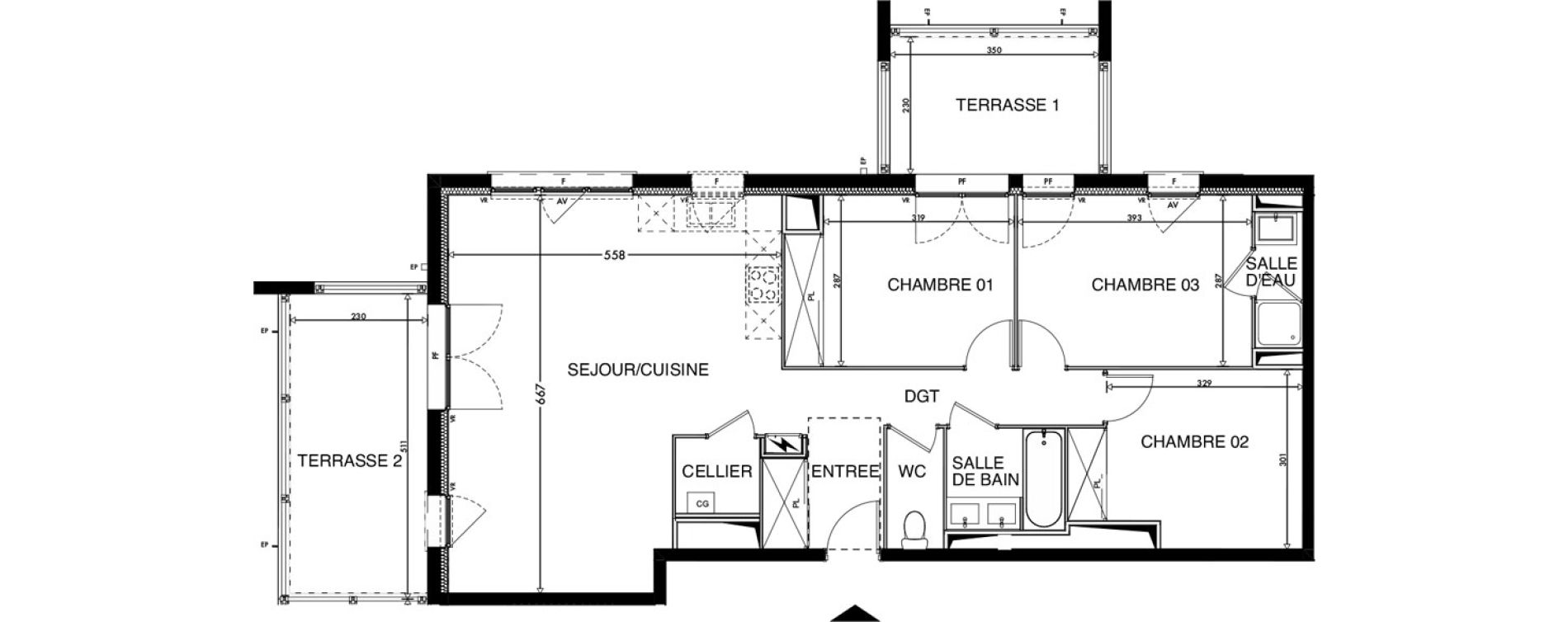 Appartement T4 de 82,37 m2 &agrave; Lescar Centre