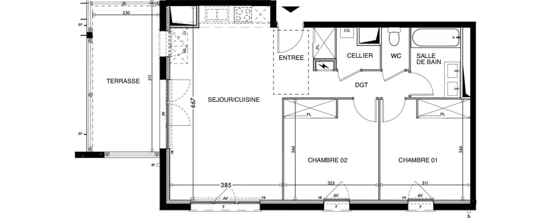 Appartement T3 de 60,34 m2 &agrave; Lescar Centre