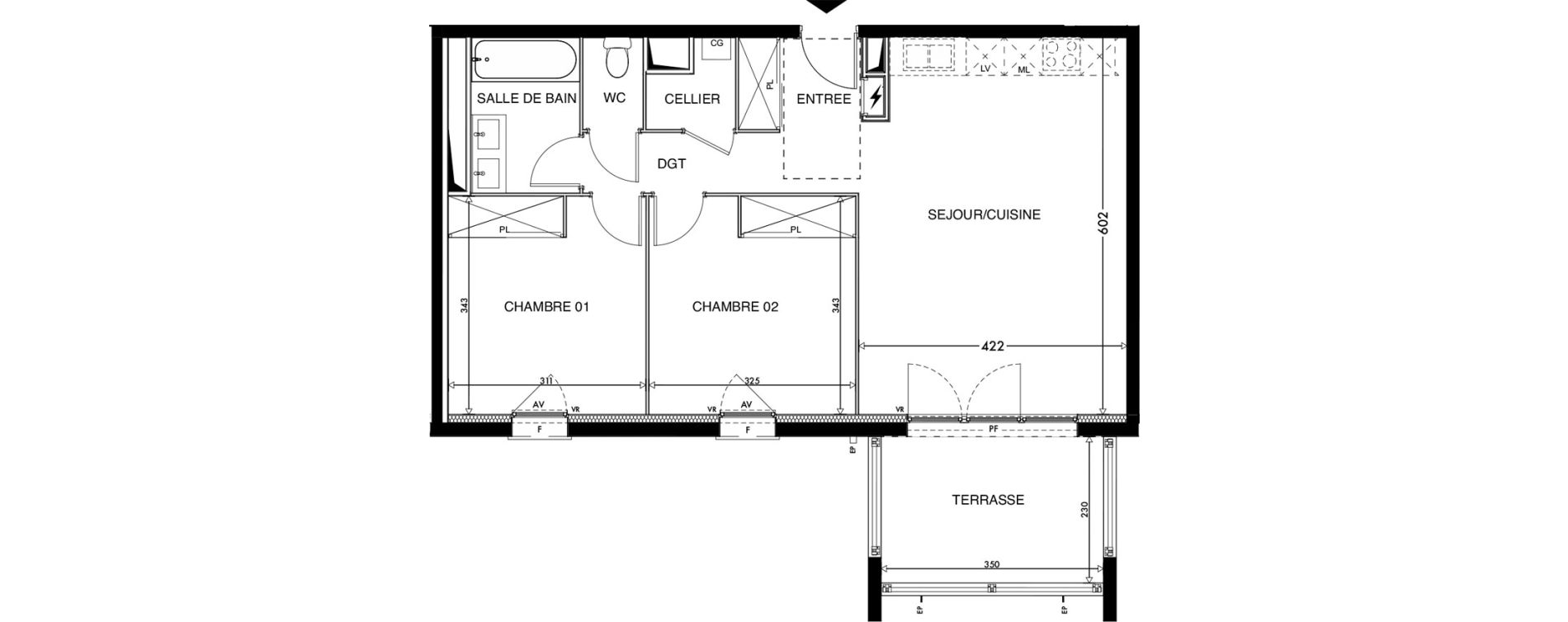 Appartement T3 de 60,36 m2 &agrave; Lescar Centre