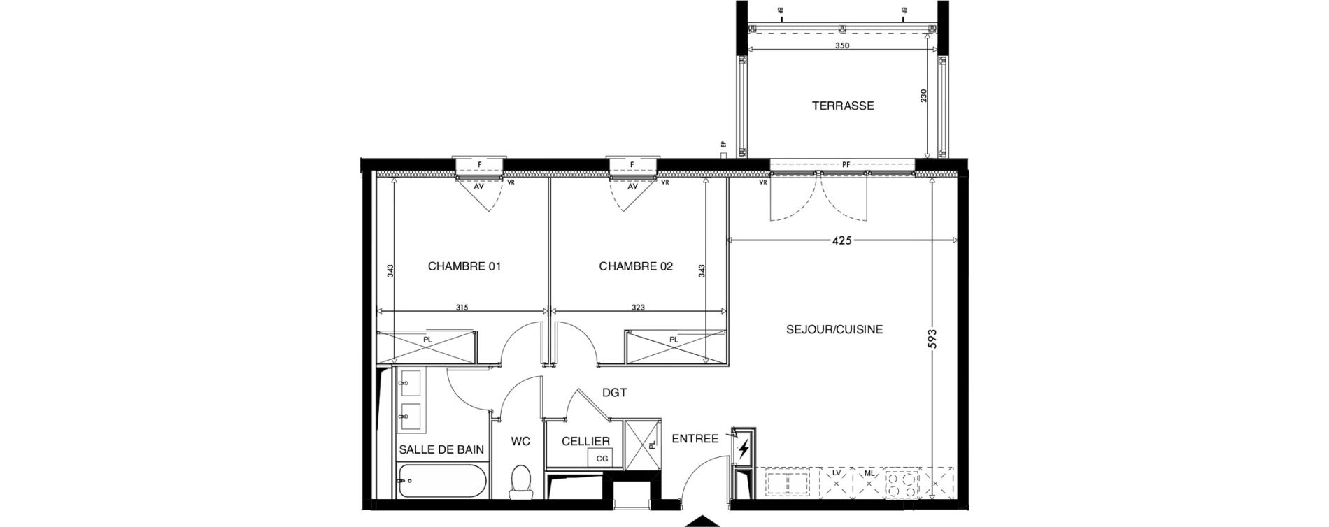 Appartement T3 de 59,60 m2 &agrave; Lescar Centre