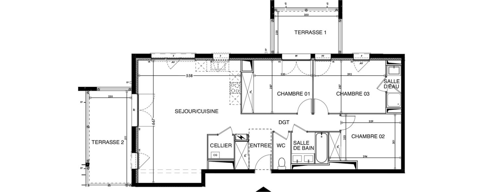 Appartement T4 de 82,33 m2 &agrave; Lescar Centre