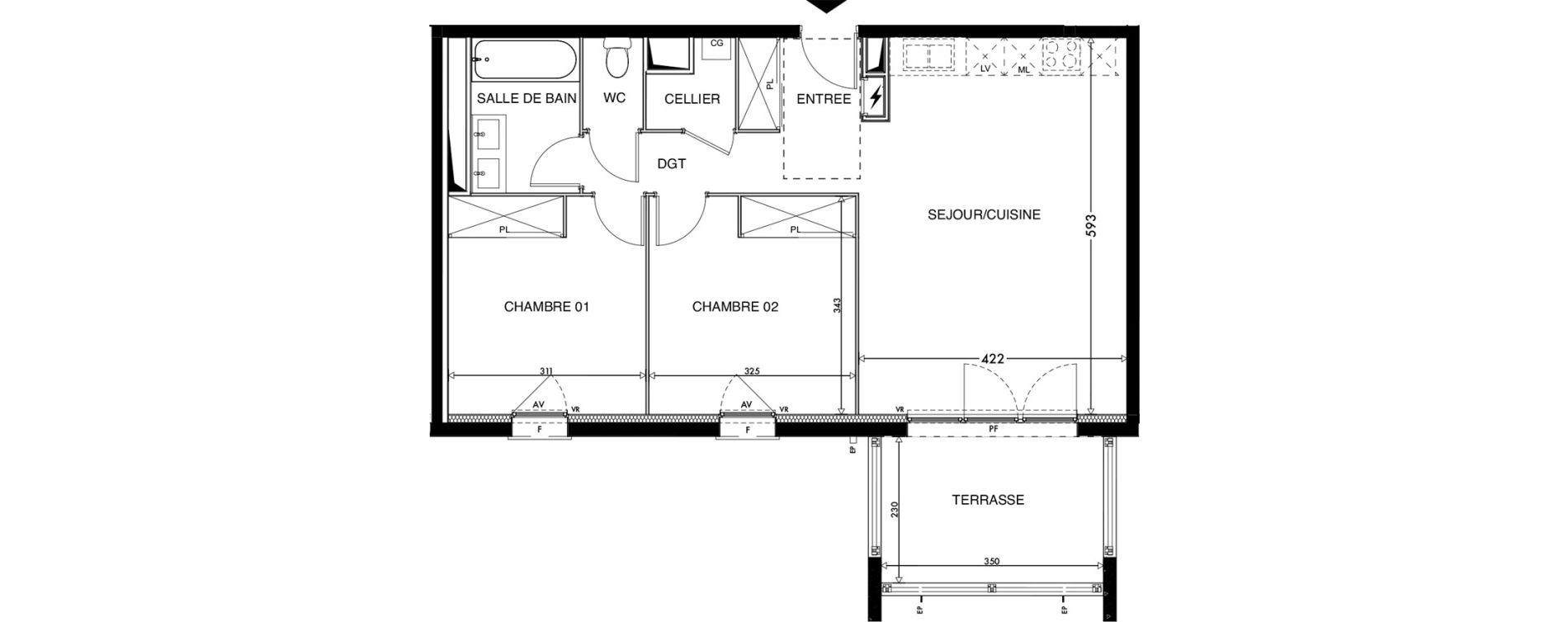 Appartement T3 de 60,36 m2 &agrave; Lescar Centre