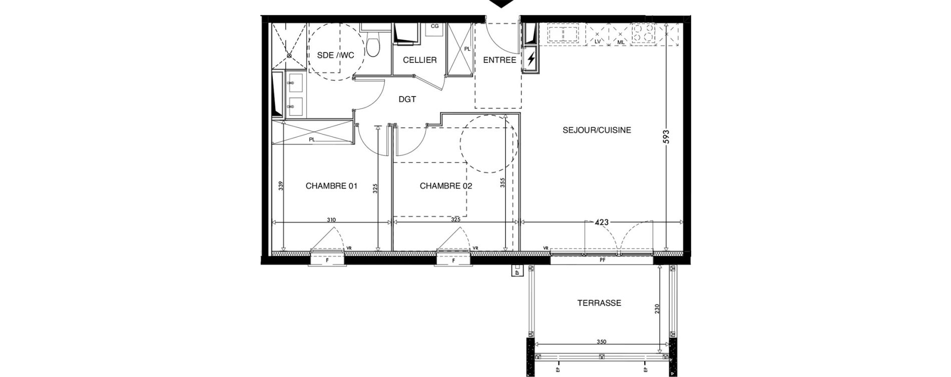 Appartement T3 de 60,81 m2 &agrave; Lescar Centre