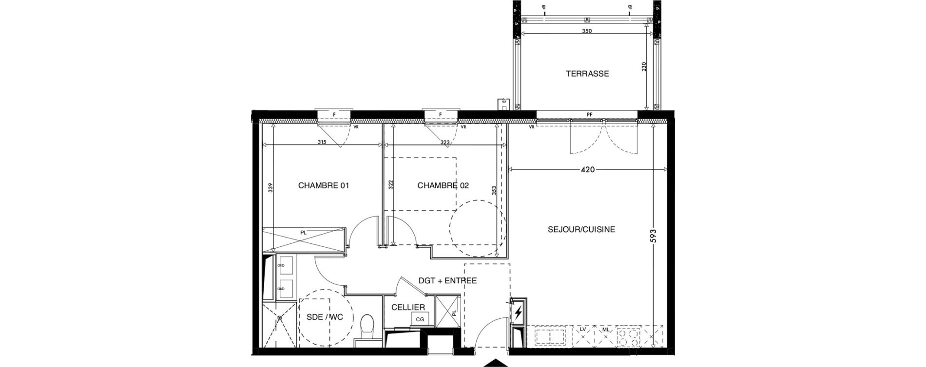 Appartement T3 de 59,74 m2 &agrave; Lescar Centre