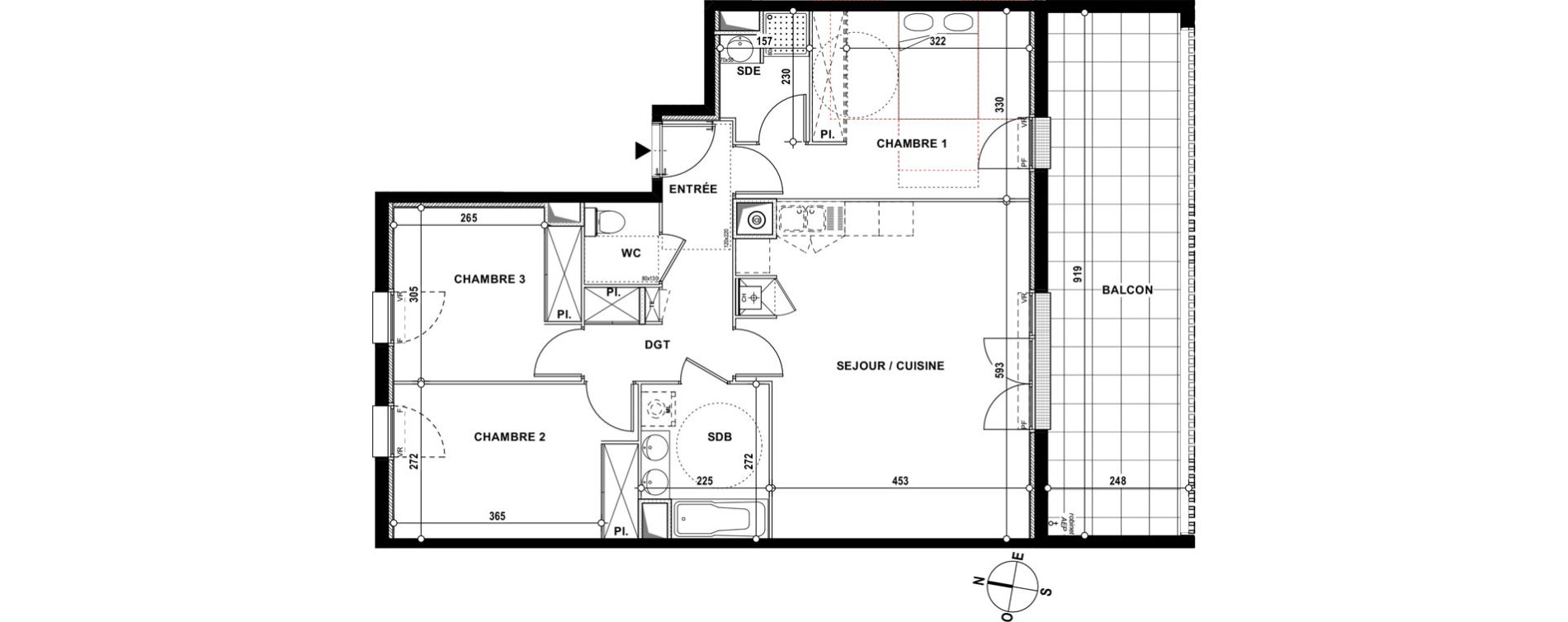 Appartement T4 de 82,00 m2 &agrave; Lons Erckman - val d or - pont long