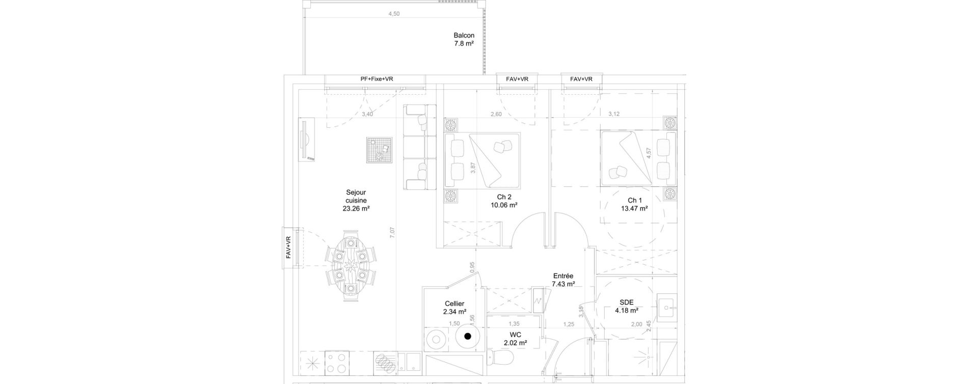 Appartement T3 de 62,76 m2 &agrave; Lons Centre