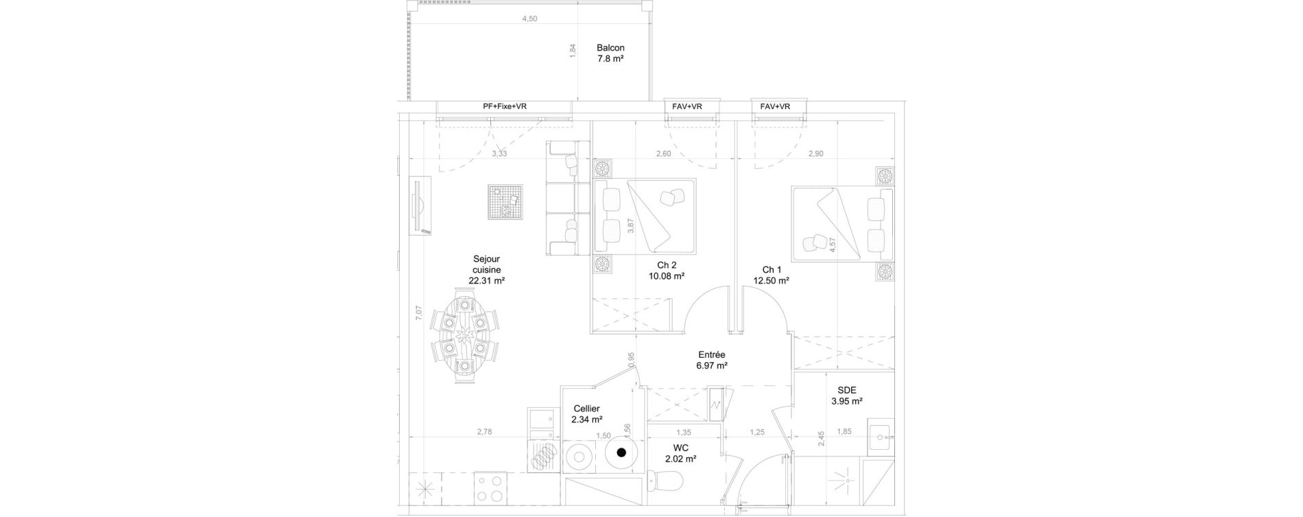 Appartement T3 de 60,18 m2 &agrave; Lons Centre