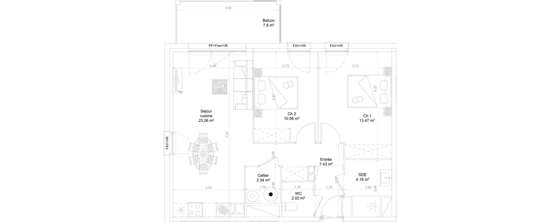 Appartement T3 de 63,26 m2 &agrave; Lons Centre