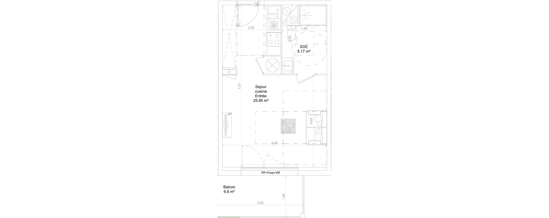 Appartement T1 de 31,02 m2 &agrave; Lons Centre
