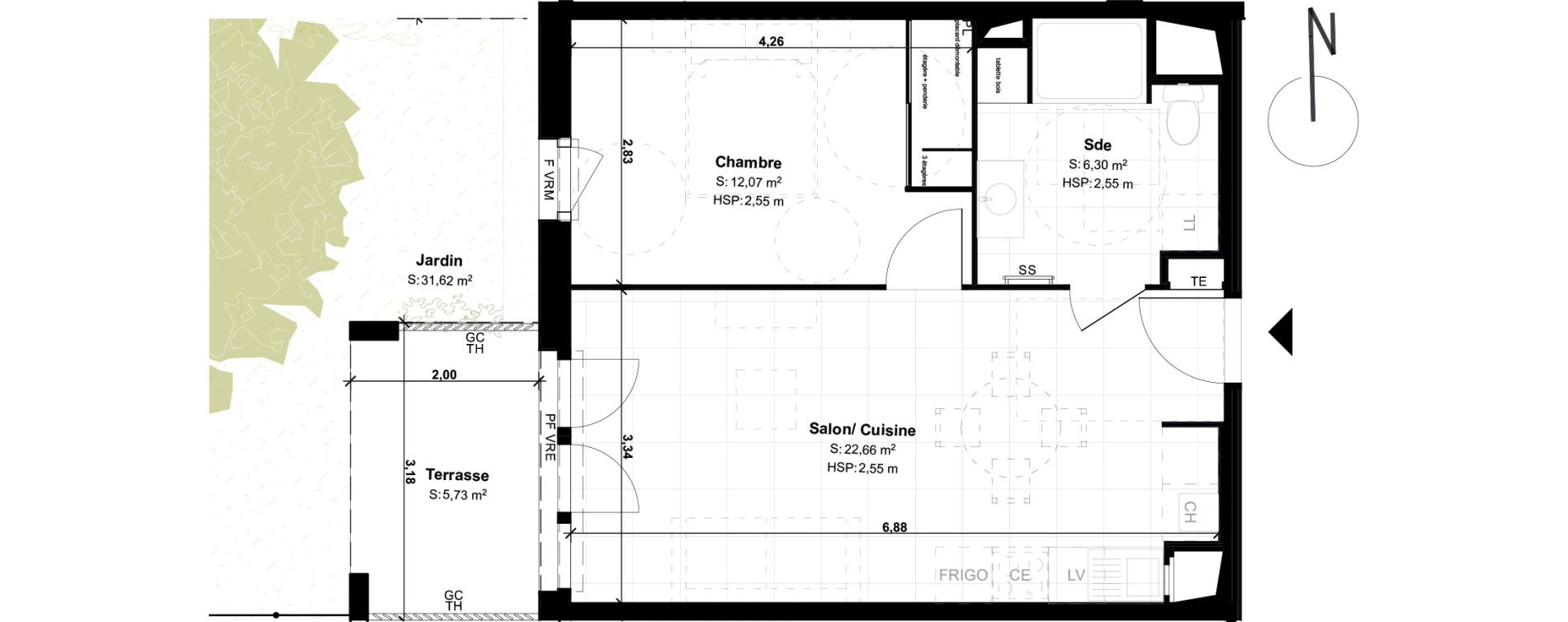 Appartement T2 de 40,70 m2 &agrave; Lons Erckman - val d or - pont long