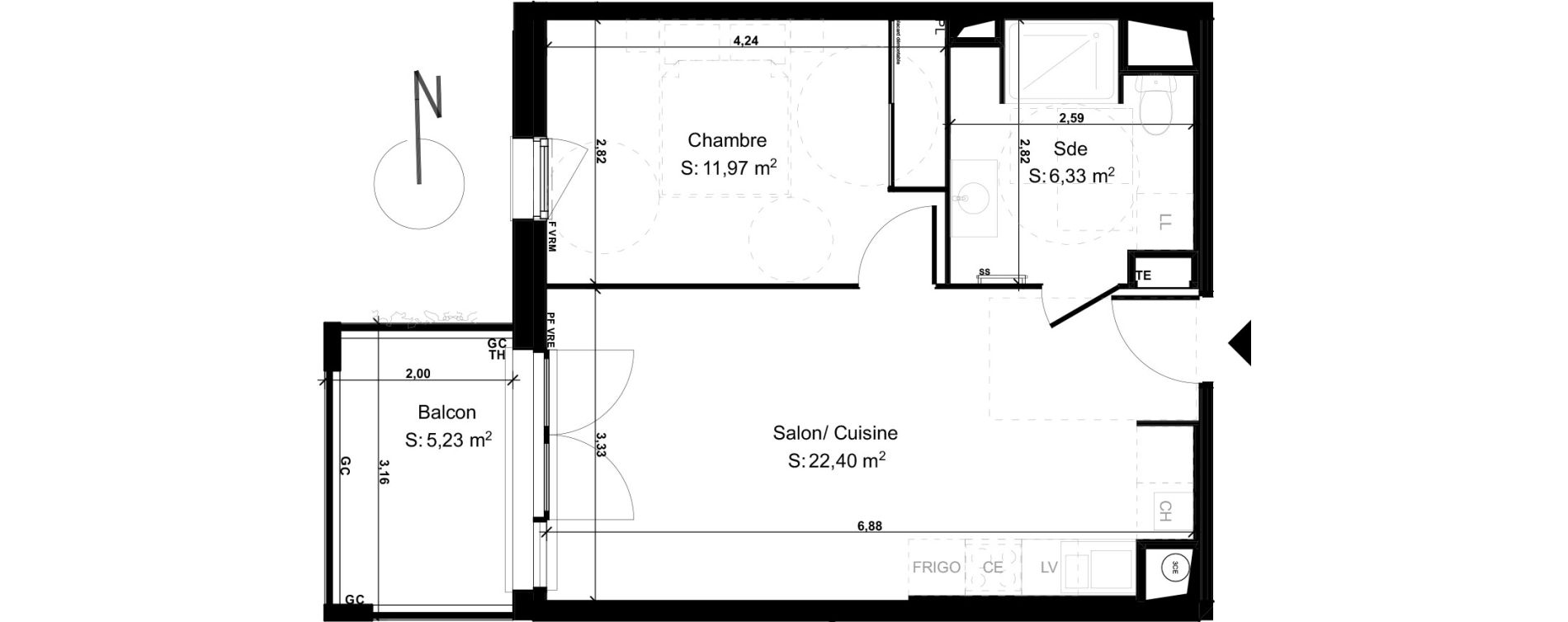Appartement T2 de 40,70 m2 &agrave; Lons Erckman - val d or - pont long