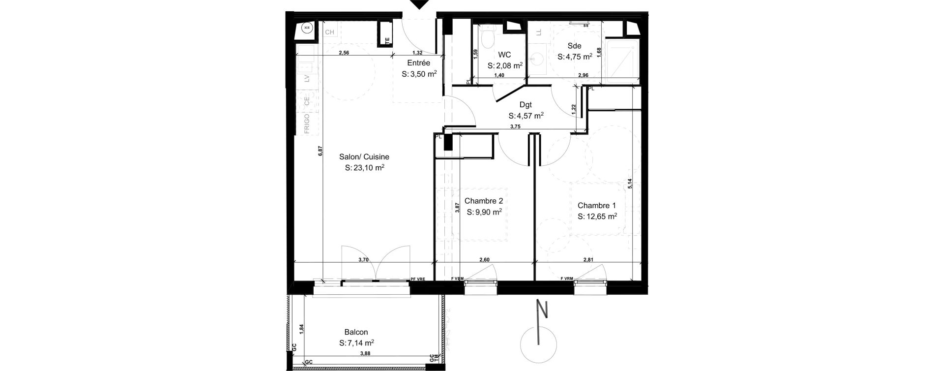 Appartement T3 de 60,55 m2 &agrave; Lons Erckman - val d or - pont long