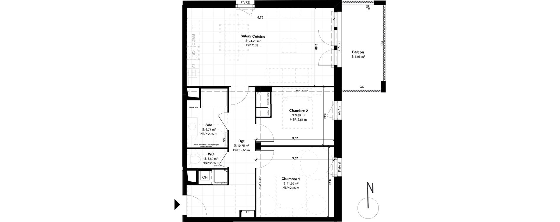 Appartement T3 de 62,55 m2 &agrave; Lons Erckman - val d or - pont long
