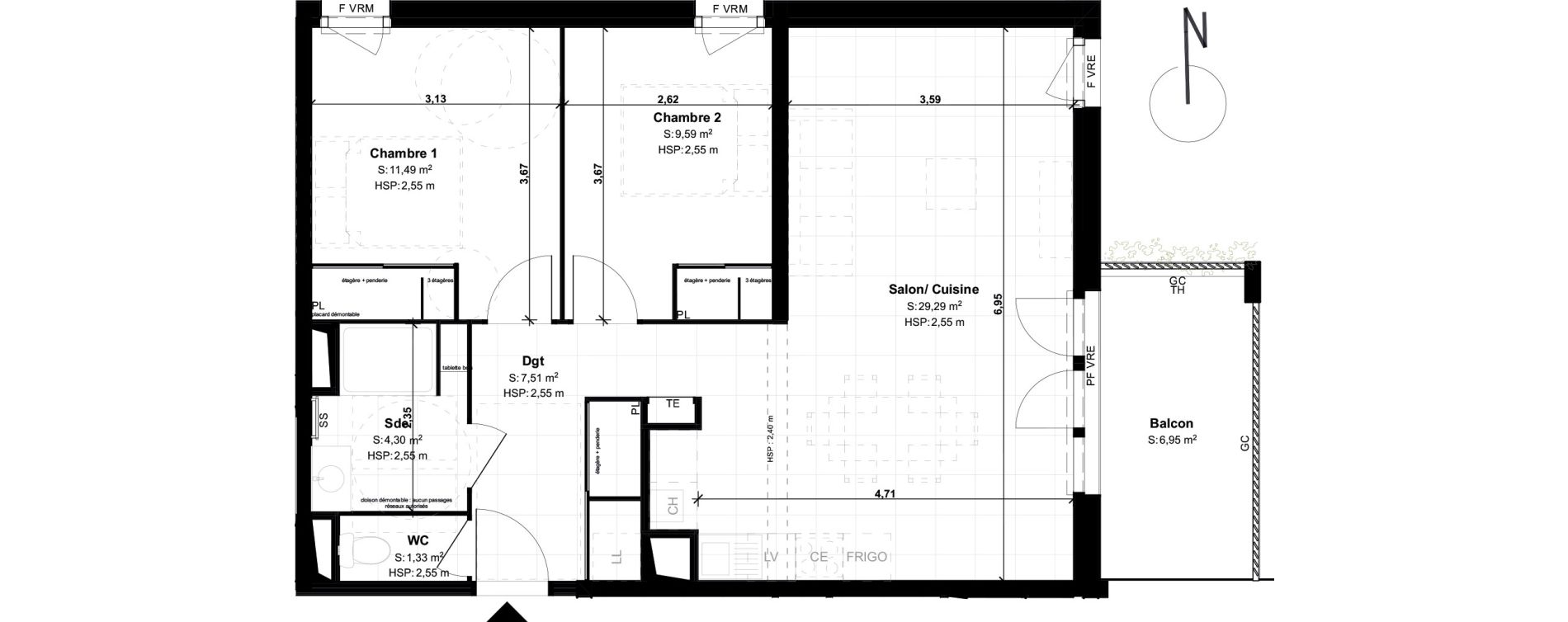 Appartement T3 de 63,51 m2 &agrave; Lons Erckman - val d or - pont long