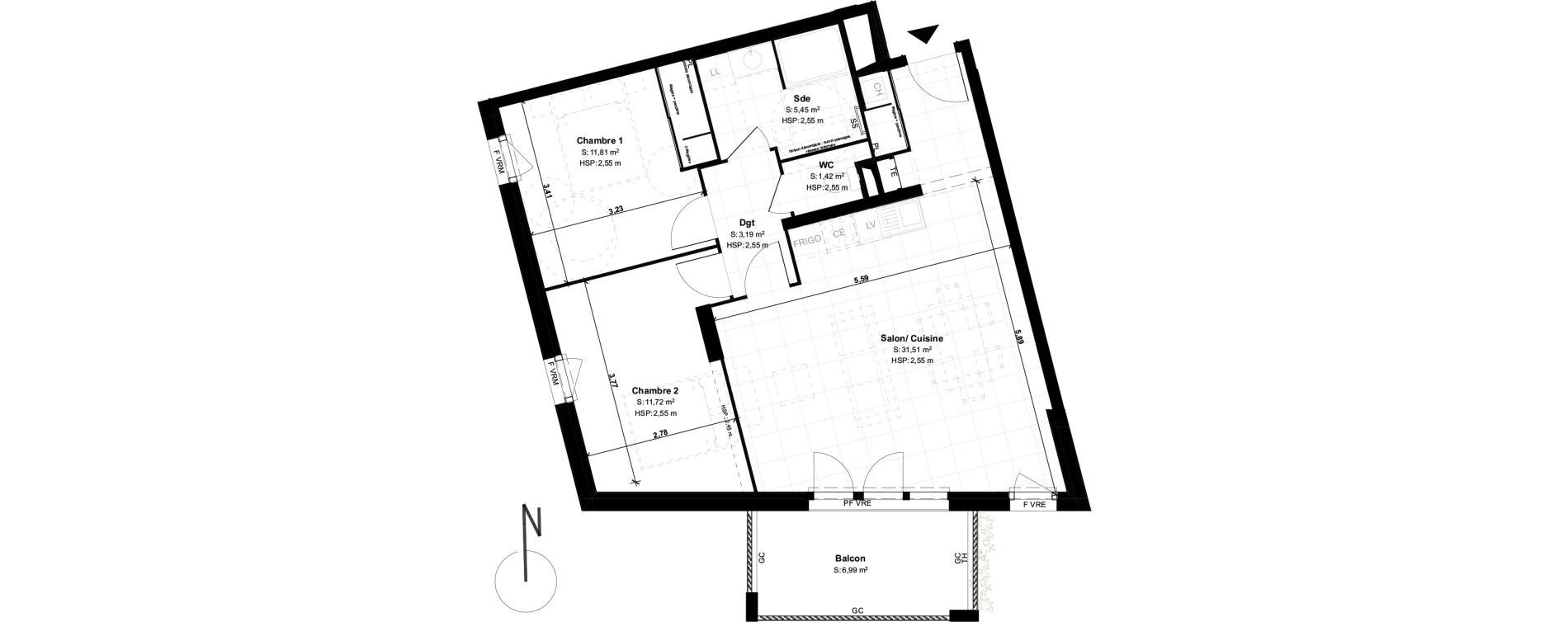 Appartement T3 de 65,10 m2 &agrave; Lons Erckman - val d or - pont long