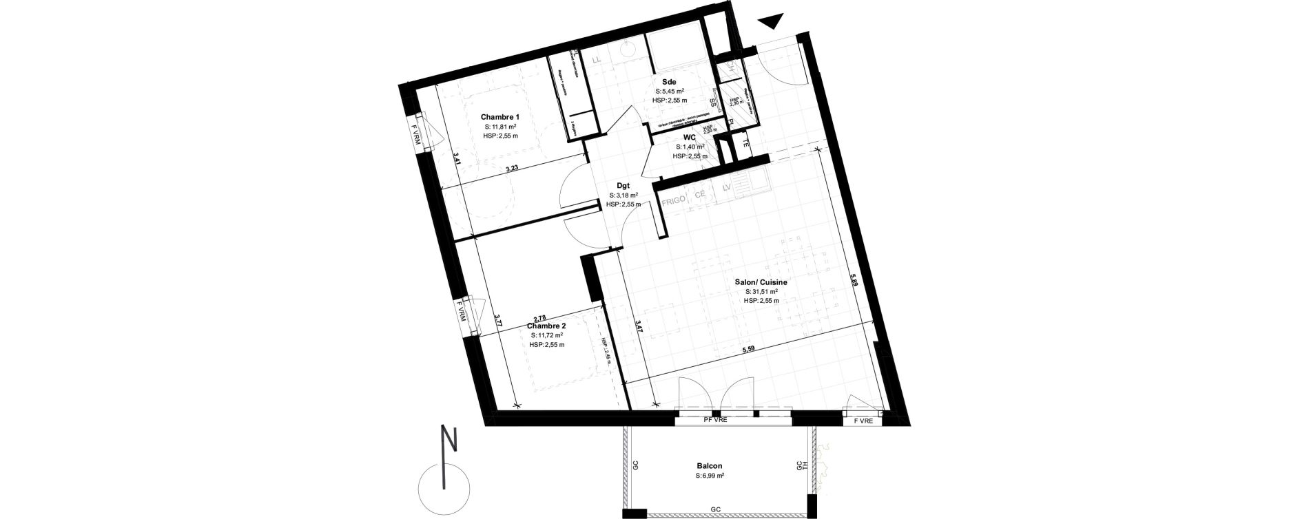 Appartement T3 de 65,07 m2 &agrave; Lons Erckman - val d or - pont long
