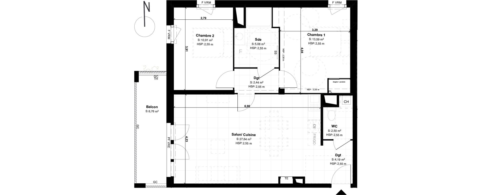 Appartement T3 de 66,35 m2 &agrave; Lons Erckman - val d or - pont long
