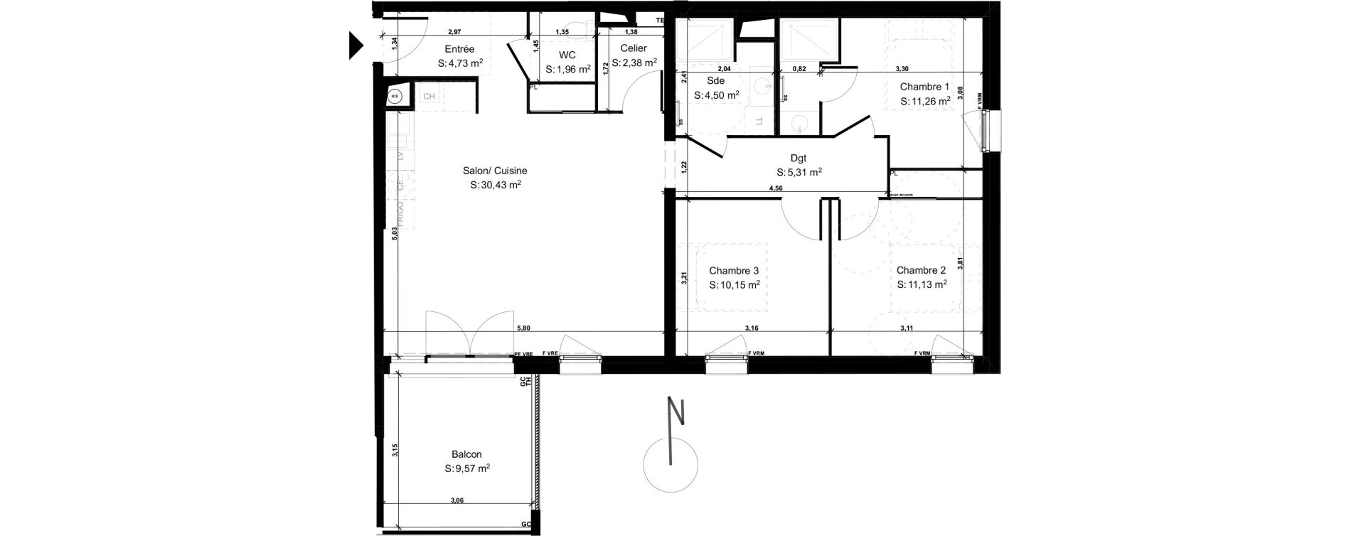 Appartement T4 de 81,85 m2 &agrave; Lons Erckman - val d or - pont long